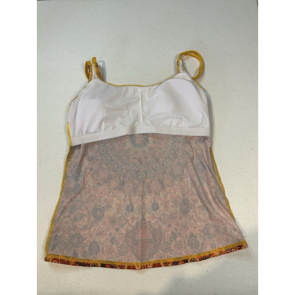 Womens Tankini Swimsuit 2 Piece Small Orange Yellow Boho Floral Mandala Full Set - Picture 9 of 16
